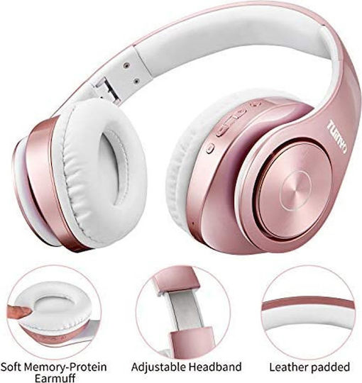 Tuinyo Z1 Ασύρματα / Ενσύρματα Over Ear Ακουστικά με 30 ώρες Λειτουργίας και Quick Charge Ροζ Χρυσό