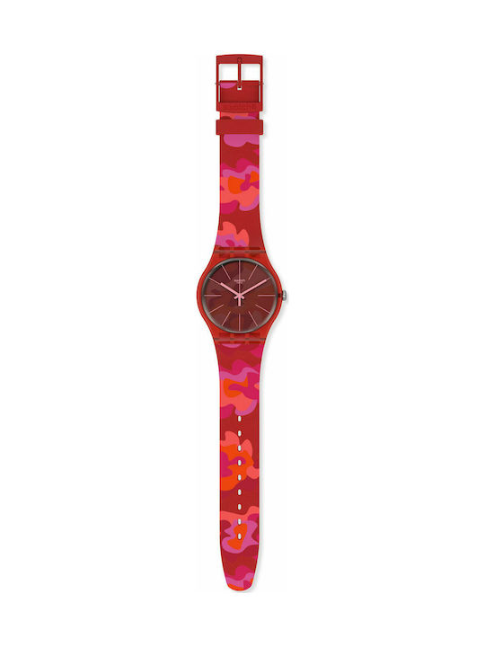 Swatch Camouflash Watch with Red Rubber Strap