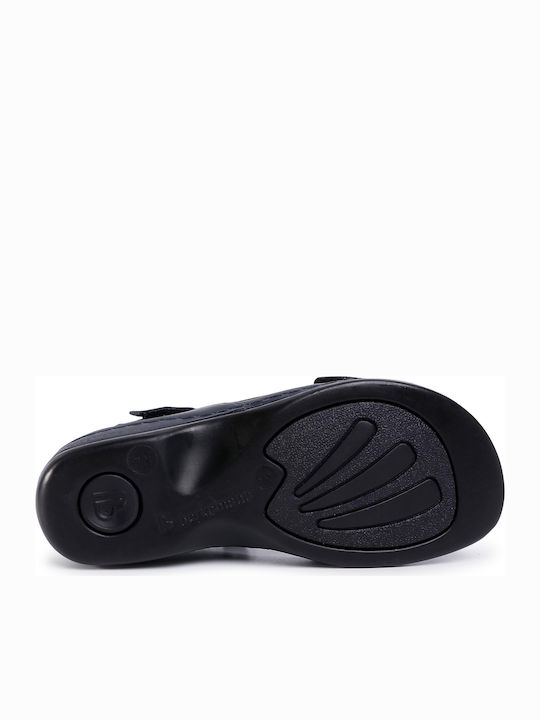 Charlotte Leather Women's Flat Sandals Anatomic with Strap in Navy Blue Color