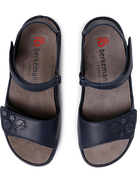Charlotte Leather Women's Flat Sandals Anatomic with Strap in Navy Blue Color