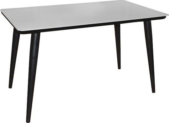 Union Table Dining Room with Glass Surface Black Glass White 130x80x75cm