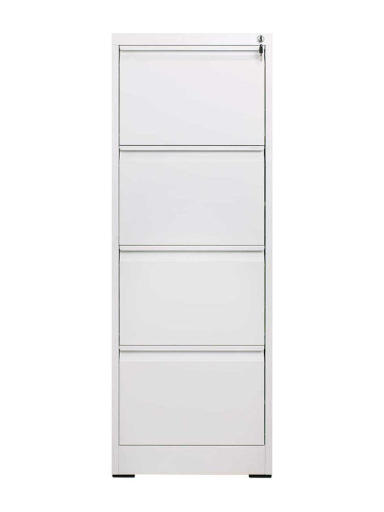 Μεταλλική Συρταριέρα Γραφείου με Κλειδαριά & 3 Συρτάρια σε Λευκό Χρώμα, 62x46x133cm