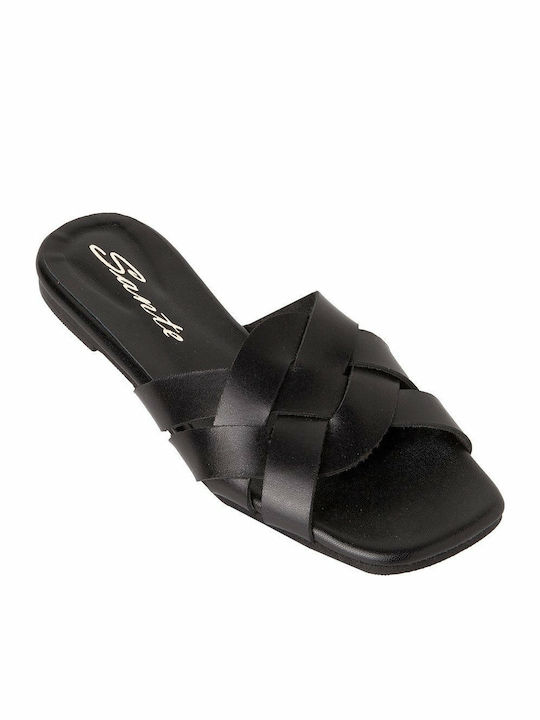 Sante Leather Women's Flat Sandals in Black Color