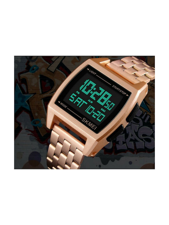 Skmei 1368 Digital Watch Battery with Pink Gold Metal Bracelet 7011