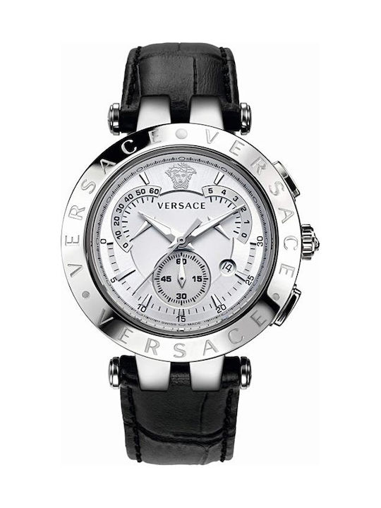 Versace Uhr Chronograph Batterie mit Schwarz Lederarmband