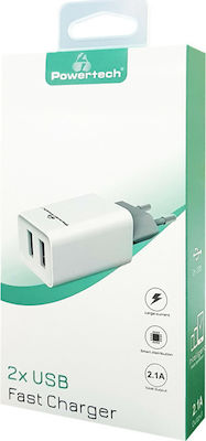 Powertech Φορτιστής Χωρίς Καλώδιο με 2 Θύρες USB-A Λευκός (PT-778)