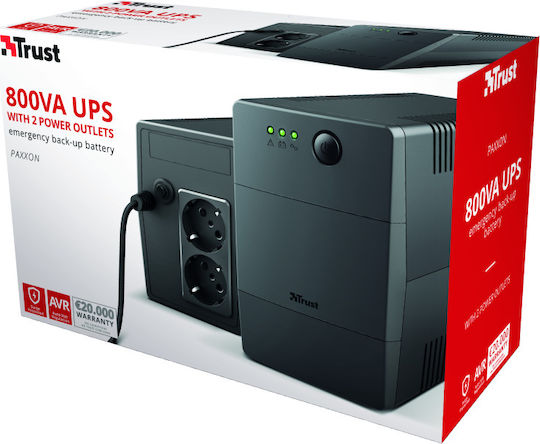 Trust Paxxon 800VA UPS Off-Line 480W με 2 Schuko Πρίζες