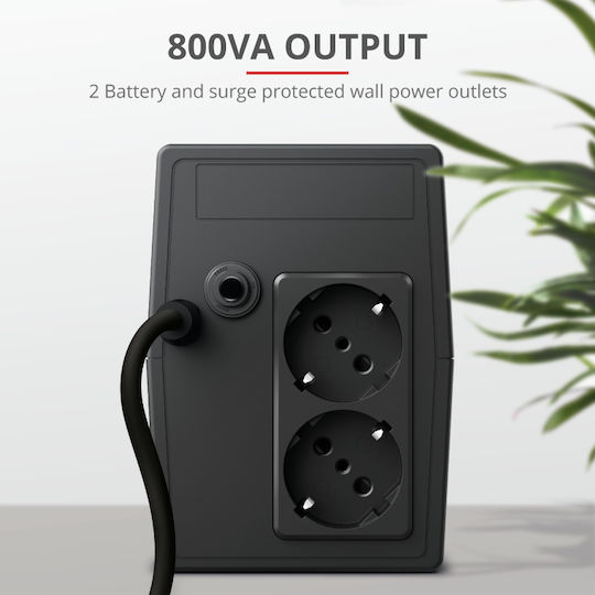 Trust Paxxon 800VA UPS Off-Line 480W με 2 Schuko Πρίζες