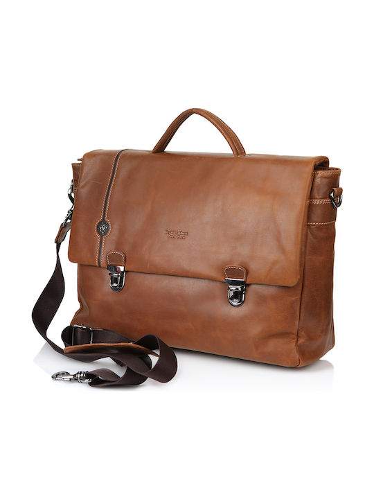 Beverly Hills Polo Club Leather Men's Briefcase Tabac Brown