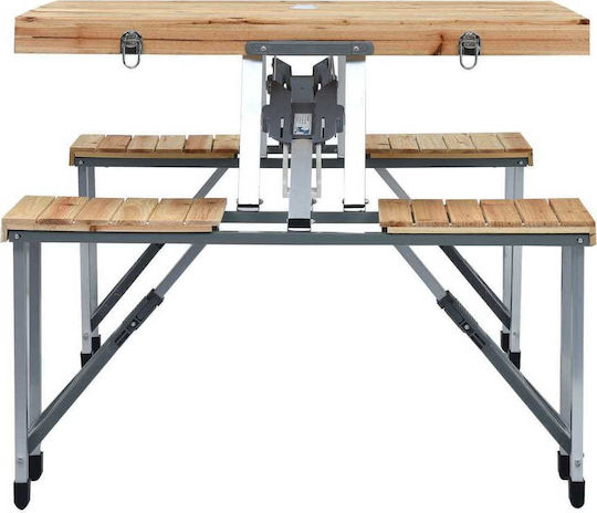 vidaXL Steel Folding Picnic Bench in Case 85.5x72.5x67cm Brown 3 Pieces