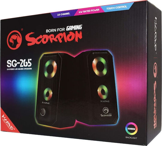 Marvo Scorpion SG-265 Ηχεία Υπολογιστή 2.0 με RGB Φωτισμό και Ισχύ 6W σε Μαύρο Χρώμα