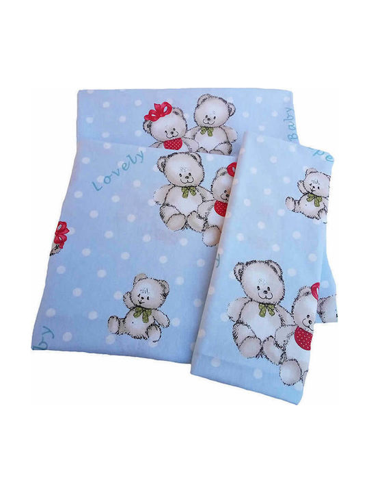 Dimcol Βρεφικό Σεντόνι Λίκνου Βαμβακερό Two Lovely Bears 64 Ciel 80x110εκ.