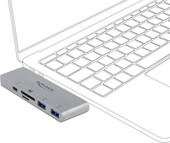 DeLock USB 3.2 2 Port Hub with USB-C Connection Silver