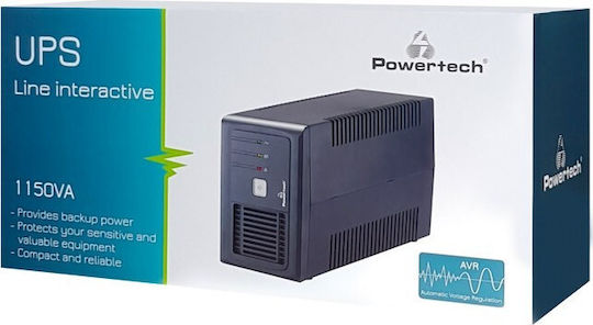 Powertech PT-1150LI UPS Line-Interactive 1150VA 690W με 2 Schuko Πρίζες