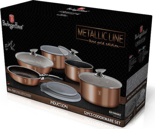 Berlinger Haus Metallic Line Kochgeschirr-Set aus Aluminium Rose Gold Collection mit Steinbeschichtung 5 Teile