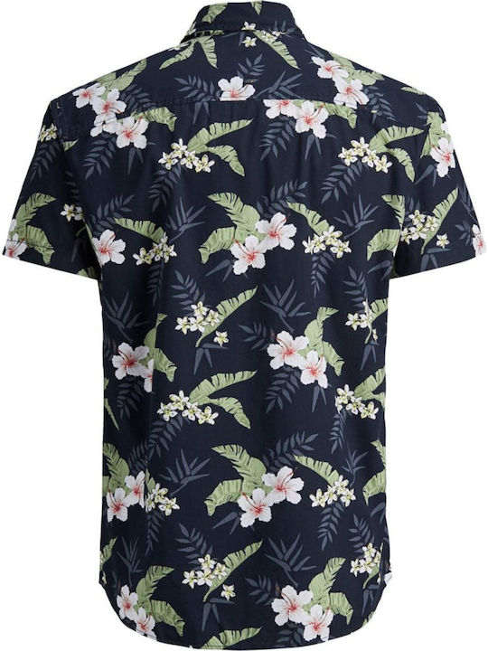 Short-sleeved Shirt Floral Navy Blue