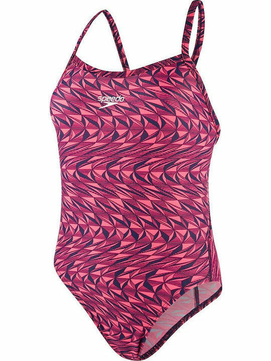 RefractWave Allover Turnback Athletic One-Piece Swimsuit Fuchsia 8-11716-D230