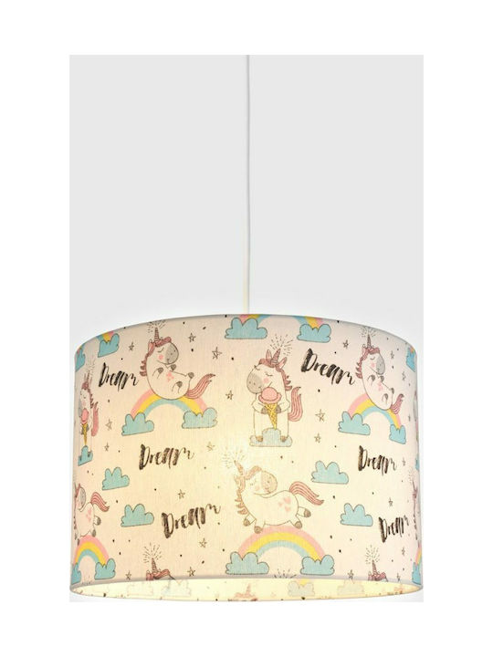 Veis Dream Unicorn O singură lumină Lumină de tavan pentru copii Suspendata din material textil 60W cu suport pentru bec E27 35x24cm