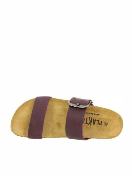 Plakton Leather Women's Flat Sandals In Burgundy Colour