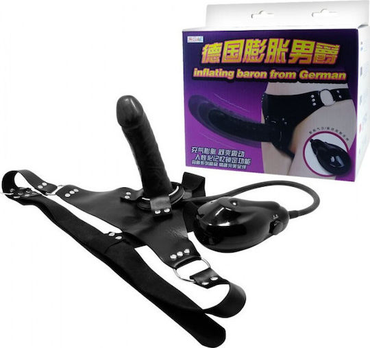 Baile Inflatable Vibrating Strap On With Automatic Pump Up Арсенал с Единично Дилдо и Вибрация в Черен цвят
