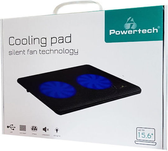 Powertech Охлаждаща подложка за Лаптоп до 15.6" с 2 Вентилатори и Осветление Черен (PT-738)