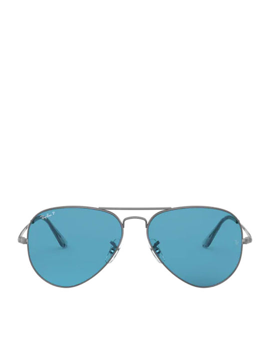 Ray Ban Aviator Metal II Unisex Sunglasses with Silver Metallic Frame and Blue Polarized Lens RB3689 004/S2