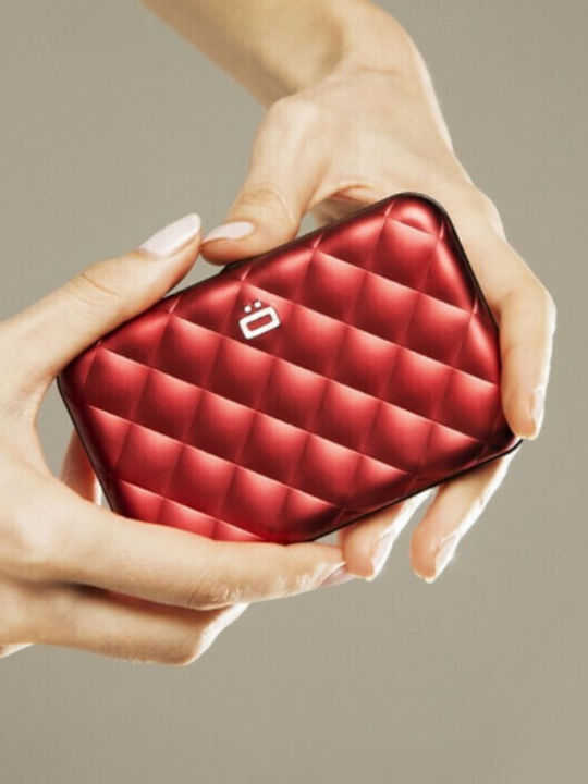 Quilted Button Small Women's Wallet Cards with RFID Red