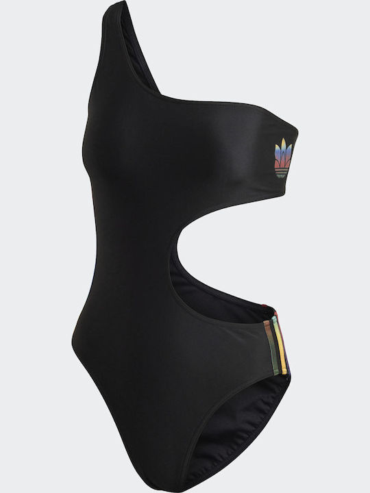 Adicolor 3D Trefoil Activewear Swimsuit with One Shoulder Black