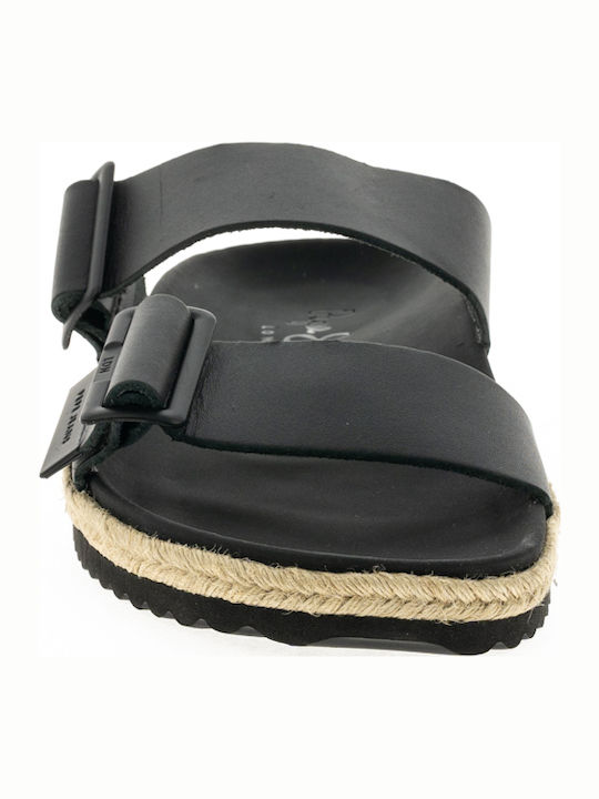 Bio Buckles Jute Δερμάτινα Ανδρικά Σανδάλια σε Μαύρο Χρώμα