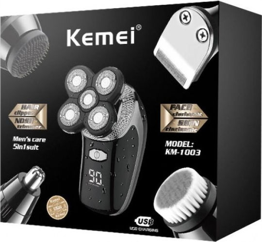 Kemei Men's Care 5 in 1 KM-1003 Περιστρεφόμενη Ξυριστική Μηχανή Προσώπου Επαναφορτιζόμενη / Με Καλώδιο