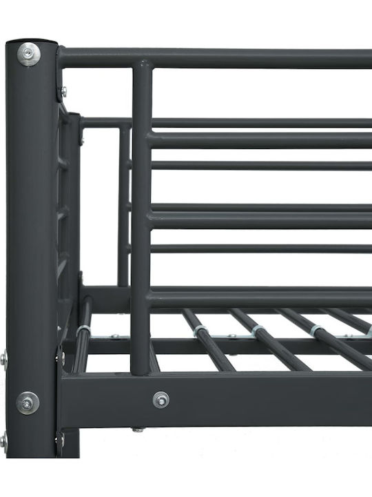 Kids Bed Bunk Single Black for Mattress 90x200cm