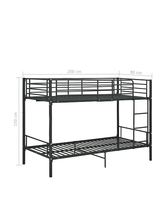 Kids Bed Bunk Single Black for Mattress 90x200cm