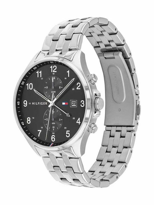 Tommy Hilfiger Montre West Мъжки Часовник 44mm Хронограф На Батерия Със Сребрист Стоманен Гривна