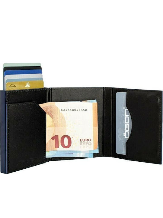 Cascade Leather Men's Wallet Cards with RFID and Slide Mechanism Blue