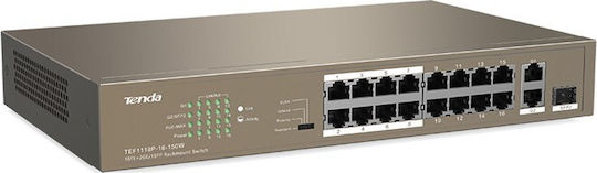 Tenda TEF1118P-16-150W Unmanaged L2 PoE+ Switch με 16 Θύρες Ethernet και 1 SFP Θύρα