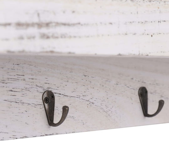 vidaXL Antique Wooden Wall Hanger 3 Hooks White 50x10x23cm