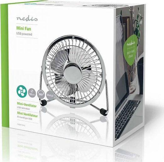 Nedis USB Office/Home Rotating Fan Silver Metal Mini Fan FNDK1CR10