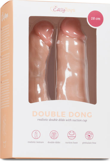 Easytoys Διπλό Dildo με Βεντούζα Flesh 15cm