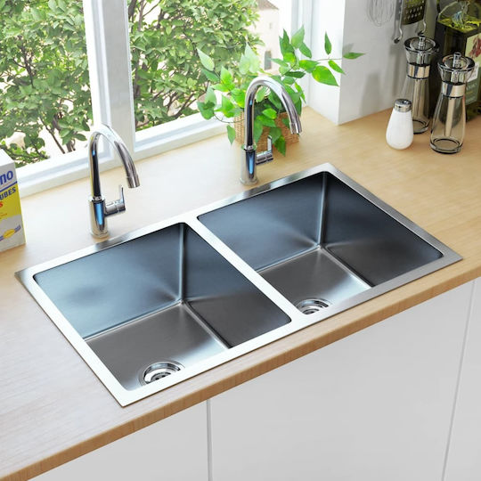 vidaXL Drop-In Sink Inox Brushed W76xD44cm Silver