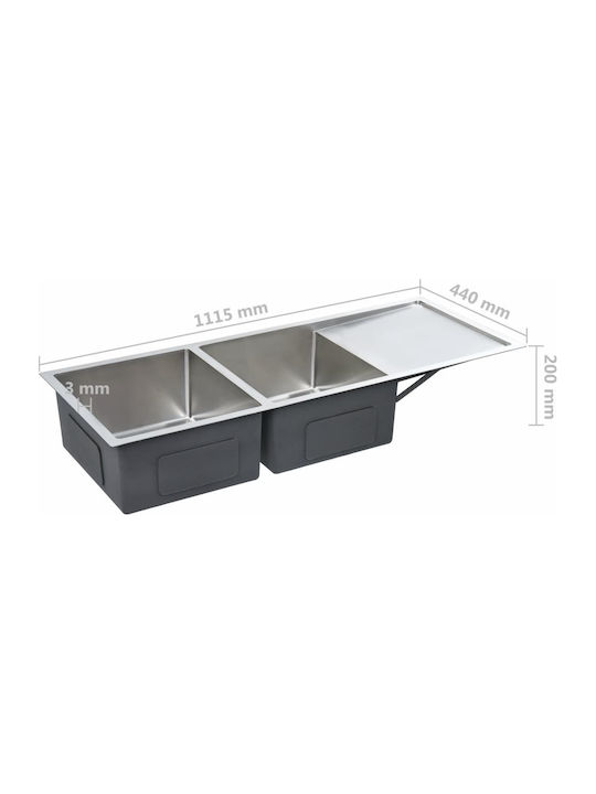 vidaXL Drop-In Sink Inox Brushed W111.5xD44cm Silver