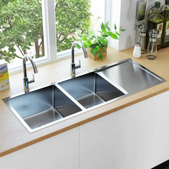 vidaXL Drop-In Sink Inox Brushed W111.5xD44cm Silver