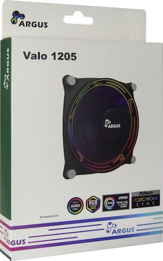 Argus Argus Valo 1205 Ventilator Pentru Carcasă (1200rpm / 62.5cfm) cu Iluminare RGB și Conexiune 3-Pin / Molex Cu 4 Pini
