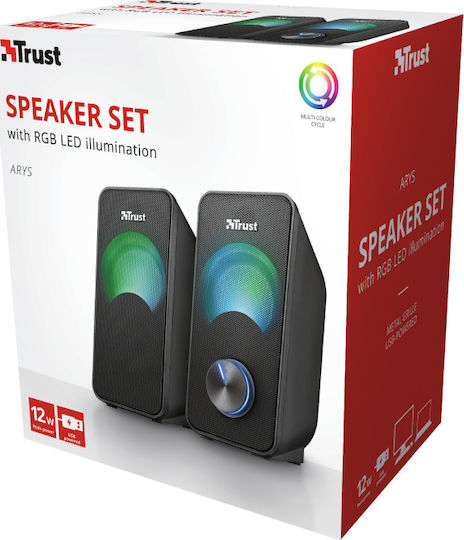 Trust Arys RGB Compact 2.0 Speaker Set Difuzoare de Calculator 2.0 cu Iluminare RGB și Putere 12W în Negru Culoare