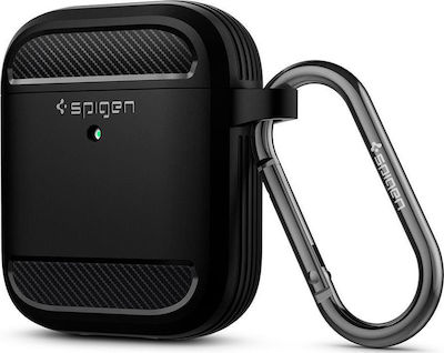 Spigen Rugged Armor Case Silicone with Hook in Black color for Apple AirPods 1 / AirPods 2