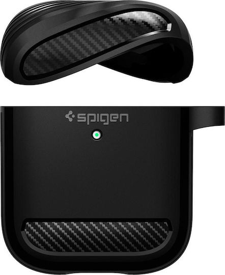 Spigen Rugged Armor Θήκη Σιλικόνης με Γάντζο σε Μαύρο χρώμα για Apple AirPods