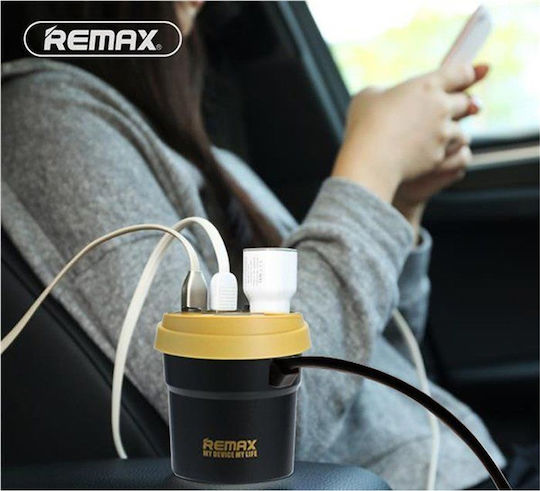 Remax CR-2XP Car Charger 3.1A with Ports: 2xUSB 2xLighter and Voltmeter Black Color