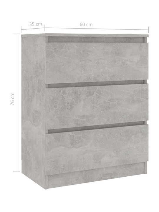 Συρταριέρα Κρεβατοκάμαρας mit 3 Schubladen Grey of Concrete 60x33.5x76cm