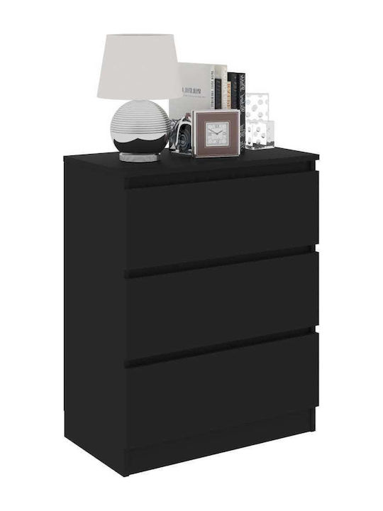 Wooden Chest of Drawers with 3 Drawers Μαύρη 60x33.5x76cm