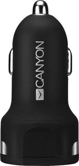 Canyon Автомобилен Заряден Устройство 2.4A с Портове 2xUSB-A Черен Цвят