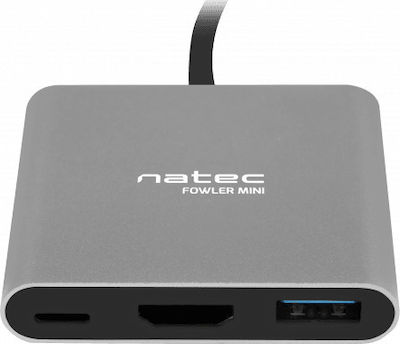 Natec Fowler Mini USB-C Stație de andocare cu HDMI 4K PD Argint